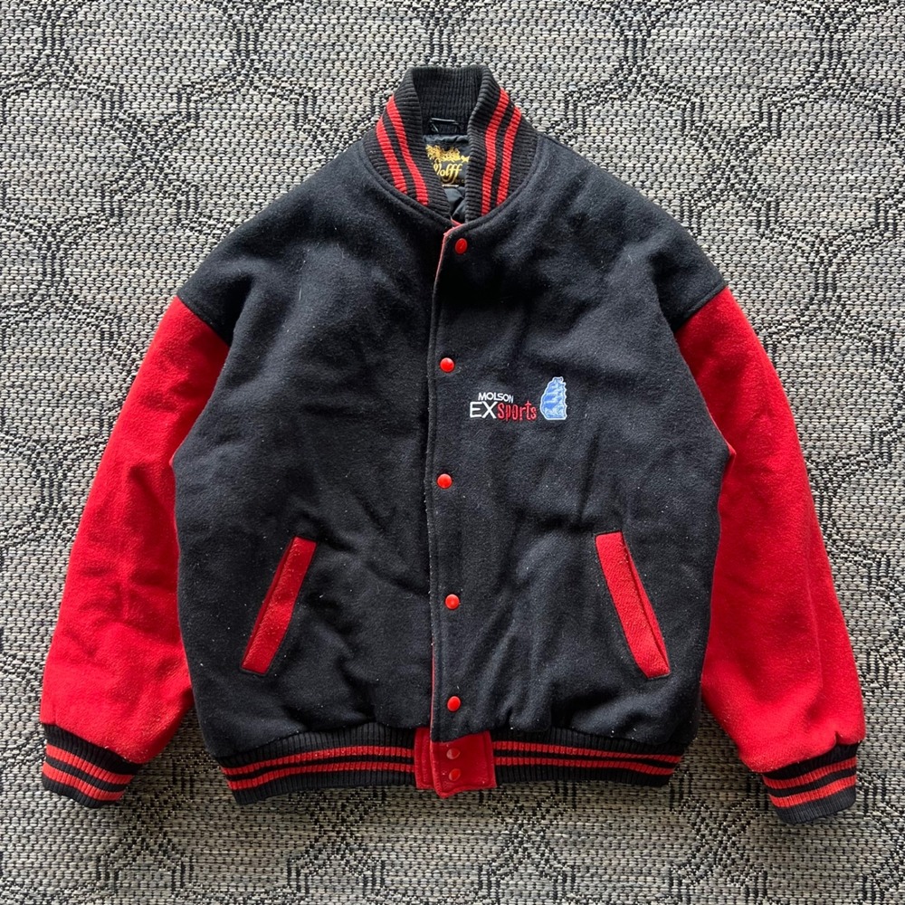 Vintage Molson Export Jacket Men XL Black Red Wool Letterman Bomber Varsity Beer